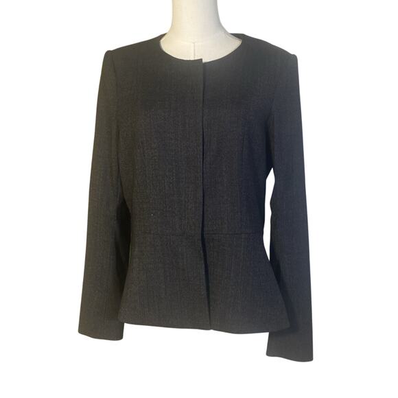 THEORY Black/Gray Peplum Zip Up Jacket Work Career Sz 6 - Picture 1 of 4